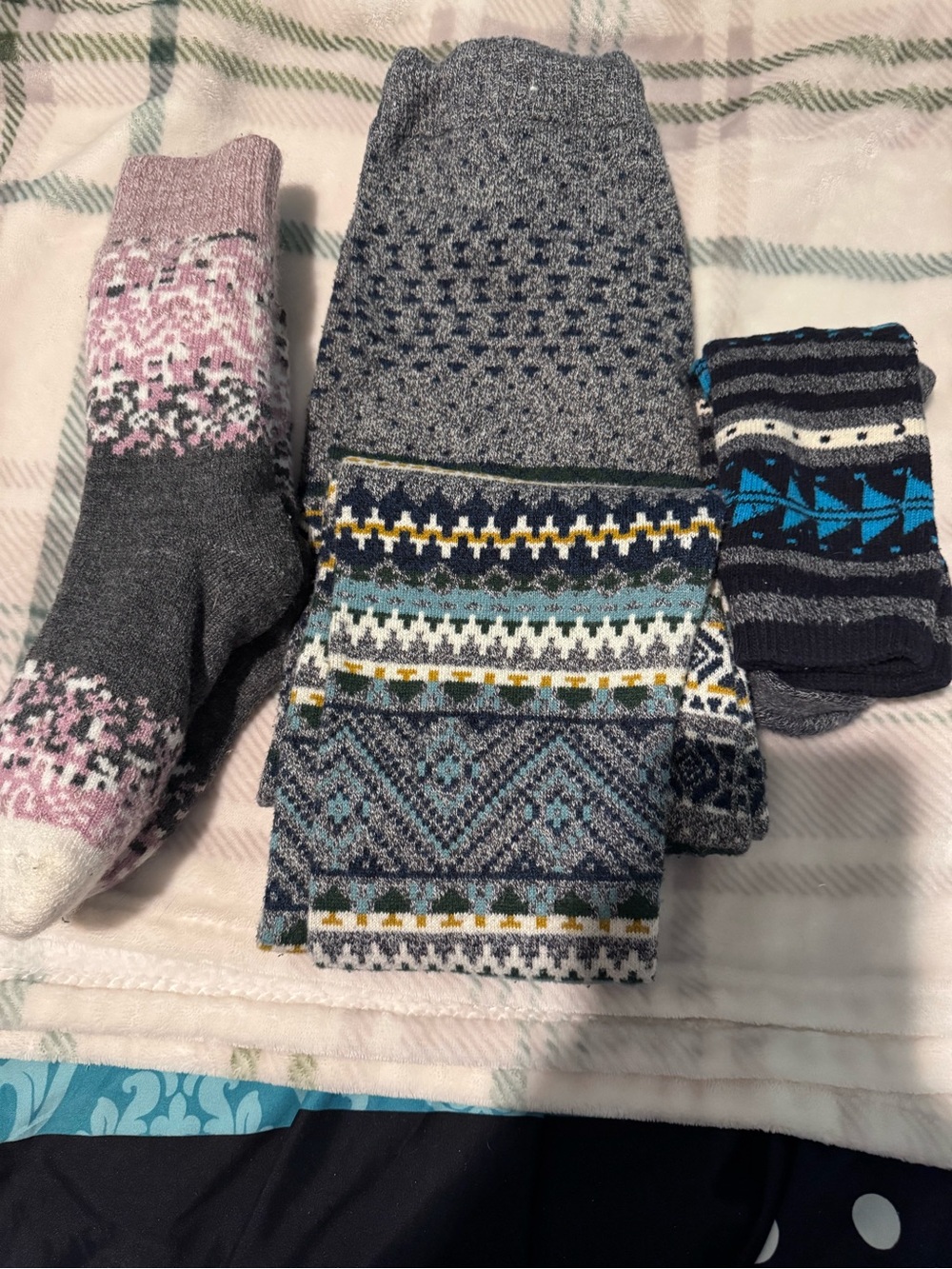 American Eagle Outfitters Mixed Pattern Crew Socks - Gray, Pink, Teal & Blue